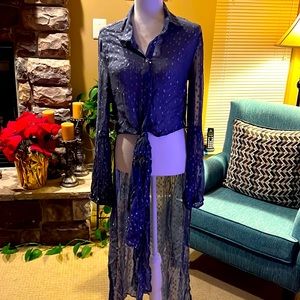 Dusty blue sequined high rise duster